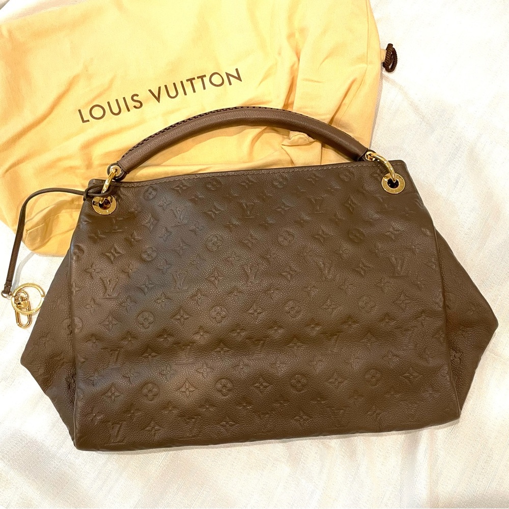 LOUIS VUITTON Brown Empreinte Artsy MM Monogram Shoulder Bag Purse Leather Large